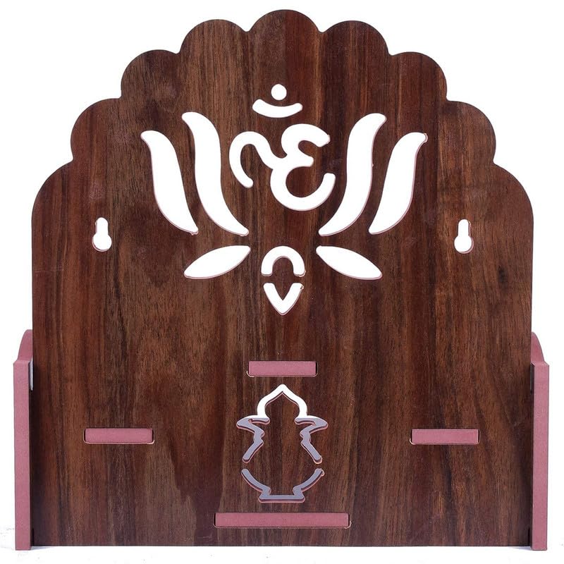 ZUPER Wood Hand Crafted Om with Lotus Pattern Office Temple for Puja Temple for Home and Office I Devghar Puja I Premium Wooden Mandir (Brown-2) (Pack of 1)