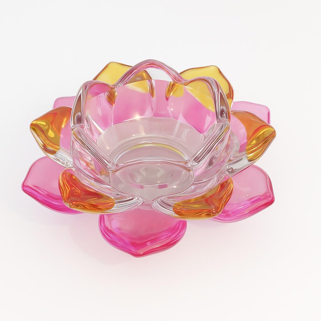 Breewell Fancy Crystal Glass Lotus Candle Holders | Pink & Yellow Color
