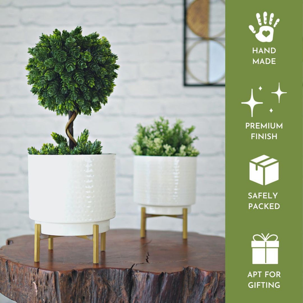 BEHOMA Hammered White Metal Indoor Planters Set - Set of 2