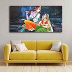 VIBECRAFTS Canvas Paintings for Living Room Drawing Beautiful Radha Krishna in Dark Forest Big Wall Painting Art Fitted with Wooden Frame Home | Office | Gift (PTVCH_2251)