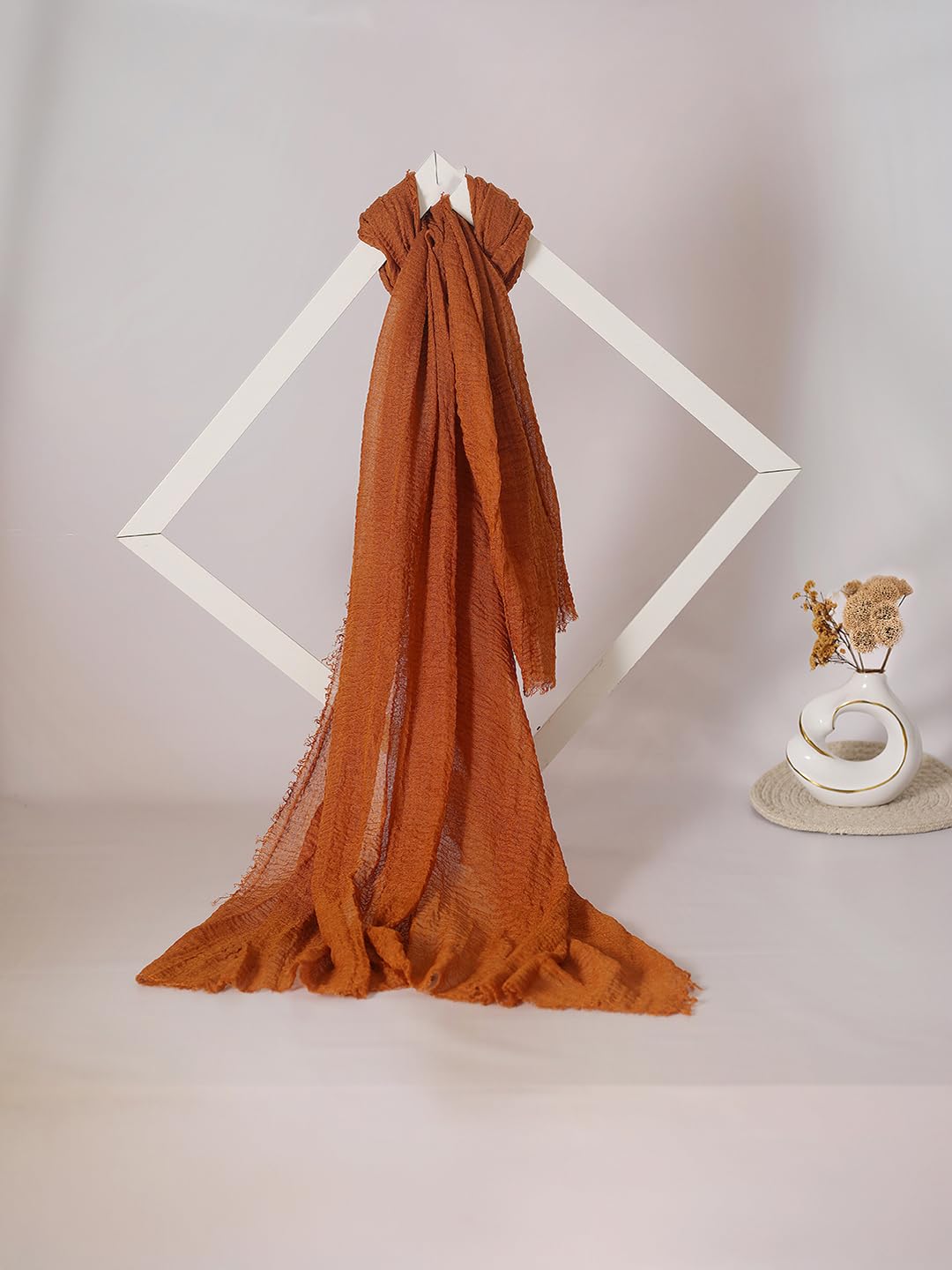 CrossKulture Crinkled PolyCotton Scarf - 180 x 90 cm Stole for Women | PolyCotton Scarf for Summers, Head Cover | Lightweight (Bronze/Tan)