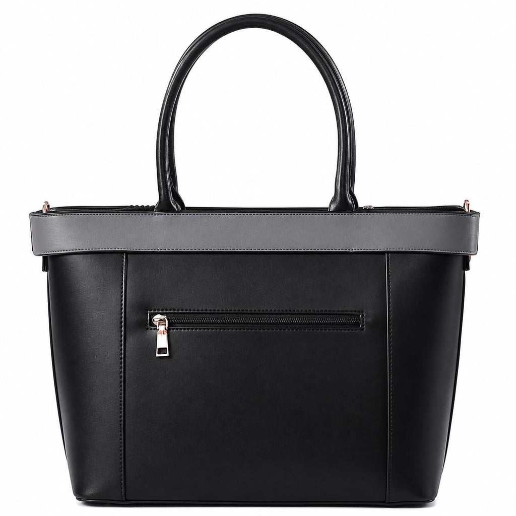 SMAARA Stylish Tote Bag for Women | Office Laptop Bag for Women | Premium Faux Leather Handbag | Large Shoulder Tote Purse Fits 16 Inch Laptop for Work Travel & Daily Use | Onyx Aura(Black)