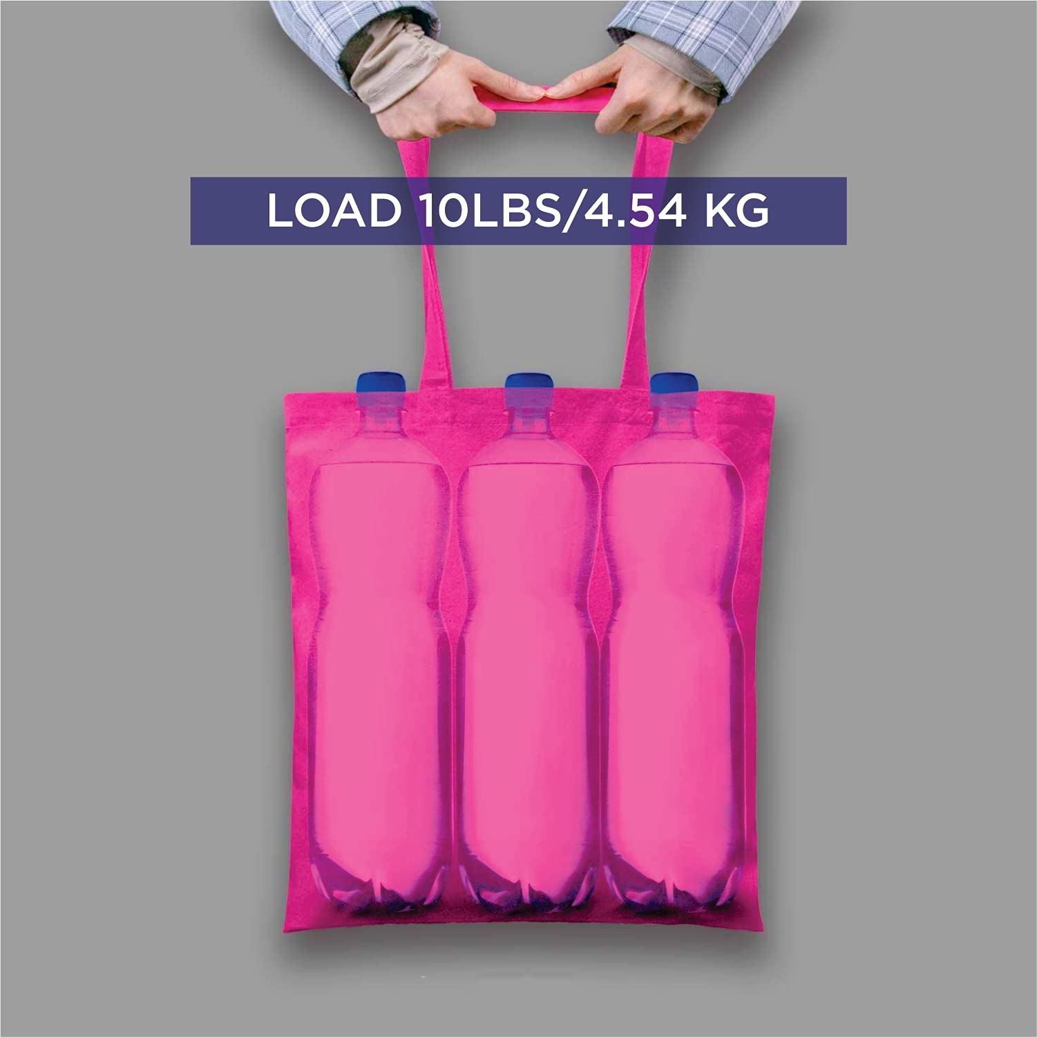 LIFY Cotton Tote Shopping Bags with Extra Strong 14 Handle, Light Weight Washable, Eco-Friendly Biodegradable Canvas Multipurpose Grocery Bag, Pink 3 Piece & Yellow 3 Piece x (Pack of 6)