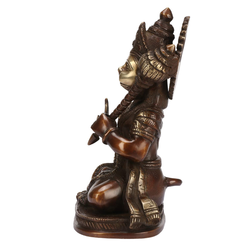 ARTVARKO Lord Hanuman Ji Murti Bajrangbali Antique Brass with Gada Bhagwan Statue Showpiece for Pooja Gift Living Room Decoration Home Décor 8 Inches