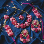 Sanvatsar Jewellery Pearl Jewelry Set for Women & Girls | Bridal Mehandi, Haldi, Baby Shower Accessories | Designer Floral Jewelry, 7 Pieces (Pink & Red)