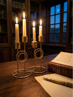 METAL FOUNDRY Set of 2 Candle Holder Set, Candlestick Holders Taper Candle Holder, Gold Metal Candle Stand for Home & Decor Candle Stick Holders.