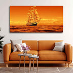 VIBECRAFTS Canvas Paintings for Living Room Drawing Room Sailing Ship in a Beautiful Golden Hour Premium Wall Painting Fitted with Wooden Frame for Home|Office|Gift(PTVCH_2261)(48 x 24 Inches)