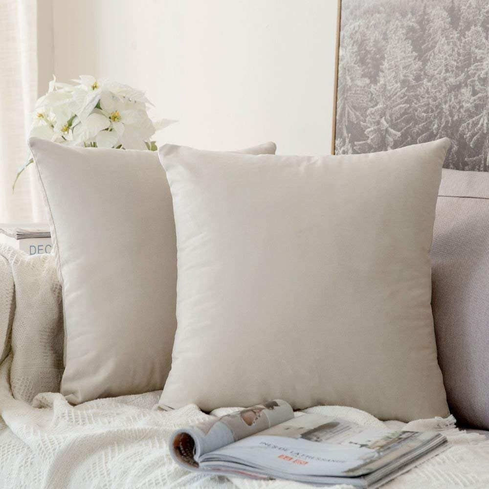 Khooti Velvet Cushion Cover, 16x16 | Cream White | Pack of 3 | Solid Plain Soft & Smooth, Decorative Cushion Covers for Living Room, Bedroom, Couches, Chairs, Sofas, Beds & Home Decor