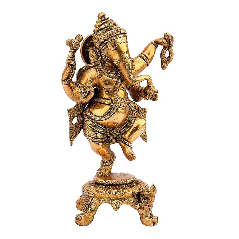 Svarup Brass Dancing Ganesha Idol in Gold Color Height 6 Inch Weight 1.95 Kg