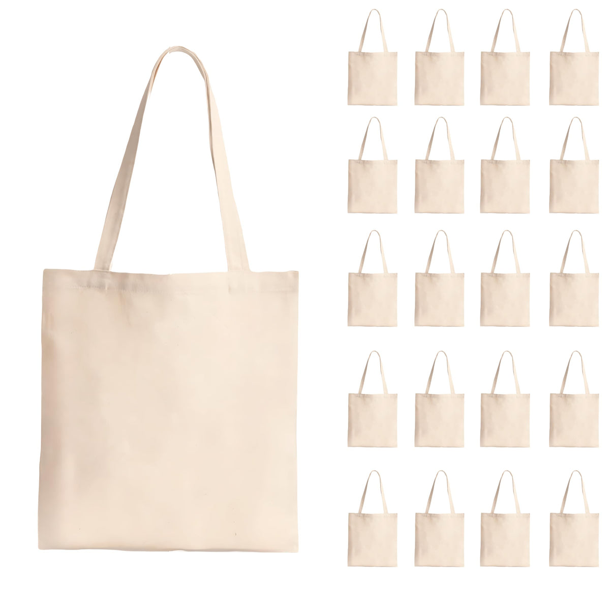 BOHEMEO Large Cotton Canvas Tote Bag for Women, Shopping Bag For Grocery,Vegetable Bags For Market, Office Bag For Women, Bag For Women College, Suitable for DIY Project, Cream, Pack of 20