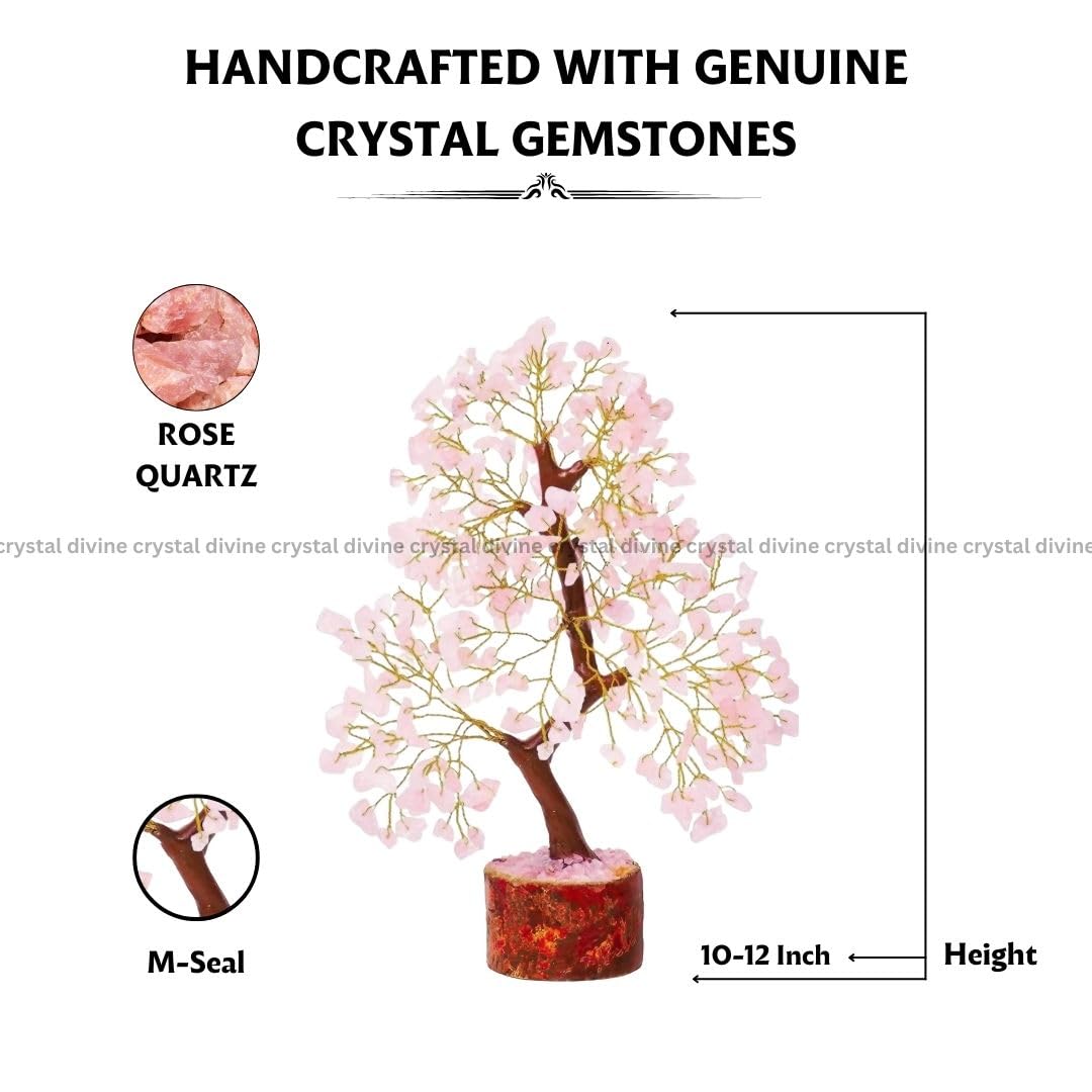 Crystal Divine Rose Quartz Crystal Tree Handmade Home Decor Items Crystal Bonsai Tree Showpiece for Home Decor Vastu Gift Items for Home Decoration Hall Decoration Items Healing Crystals Tree Gifts