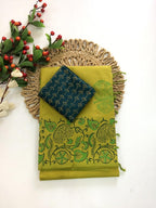 Women’s Pure South Cottonmix Sarees with Extra Kalamkari Blouse | Printed Cotton Sarees | Professional Office College Wear (Light Green Leaf)