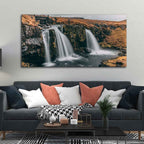 VIBECRAFTS Canvas Paintings for Living Room Drawing Room Panoramic Canvas Wall Painting of Amazing Waterfall in Iceland for Home|Office|Gift(PTVCH_2364NV)