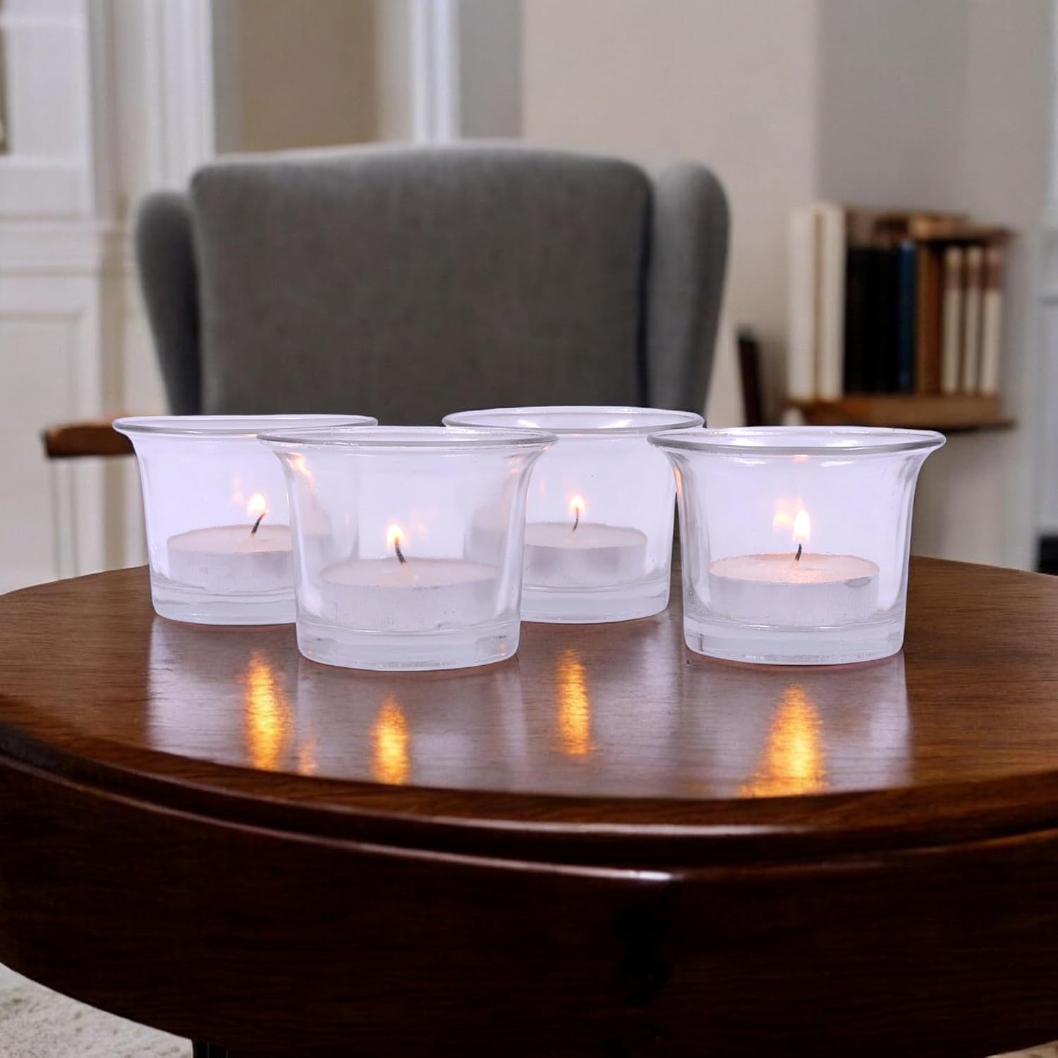 Tealight Glass Candle Holder|Clear Glass Tealight Candle Holder Perfect for Home Decor, Birthday, Wedding, Parties, Gifting|4.5 cm Diameter(Pack of 4, 4.5 cm Long Each)