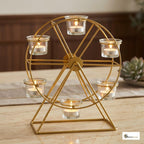 RahaDecor Ferris Cartwheel Tealight Candle Holder 31 cm | Gold Metal Decorative Candle Stand | Tabletop & Centerpiece Tea Light Holder for Living Room, Dining Table, Wedding, Festive & Home Decor