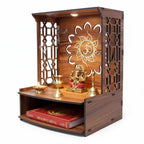 Royal Walnut Finish Wooden Pooja Mandir | Wall Mounted Home Temple with LED Lights & Spacious Storage | Premium Handcrafted Puja Unit (37.5 * 29 * 25 CM) (Large) A5