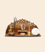 Heartily® : Rudra Wall Mounted Wooden Home Pooja Temple Mandir Puja Room Items Stand Home Decor Office Chowki Shelf Hanging Product (Height- 6.25, Length- 12, Width-9.0 Inch) (Brown), Religious