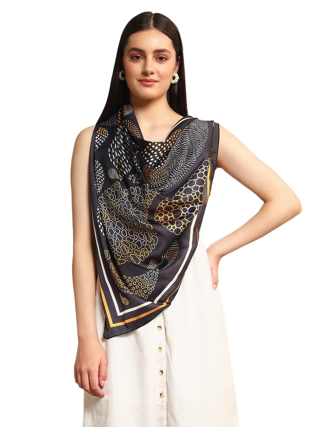 Ravaiyaa - Attitude is everything Women's Crepe Silk Digital Print Large Square Scarf Breathable Lightweight Neckerchief Printed Headscarf 40 x 40 Inch (Black Paisley)