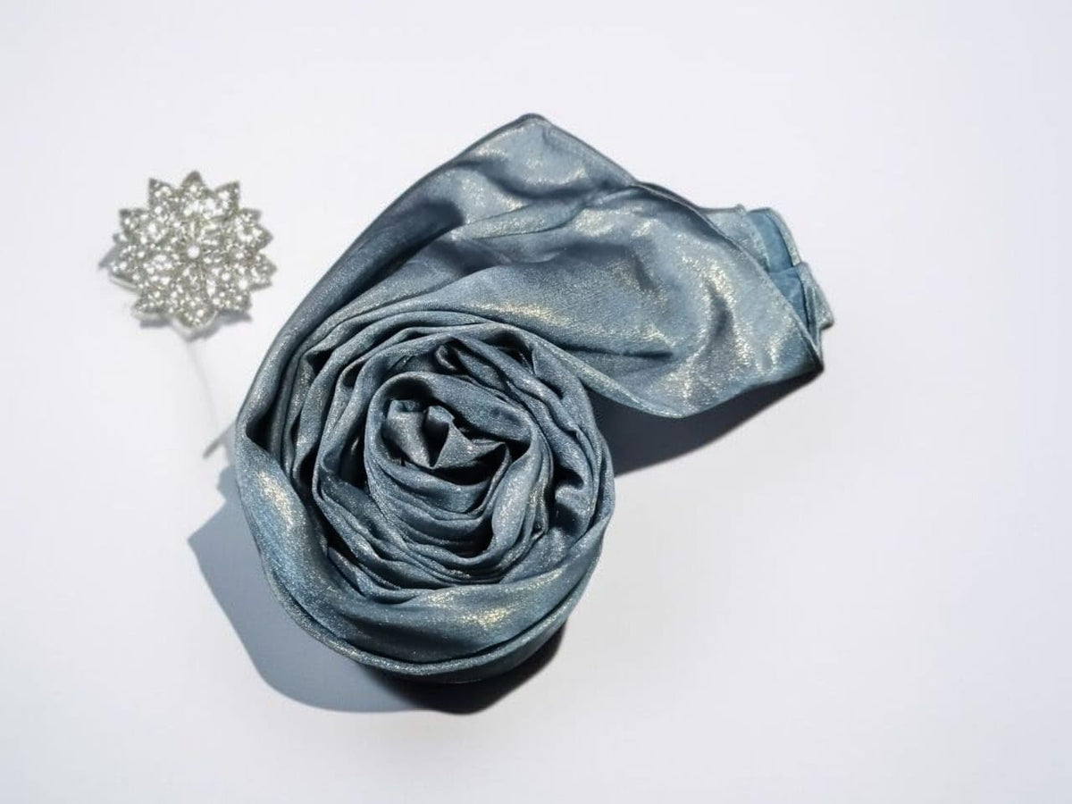Premium Shimmer Muna Satin Scarf | Hijab | Soft, Shiny & Stylish | 180 cm x 70 cm | Elegant Choice for All Occasions – Parties, Weddings & Festivals (SKY BLUE)