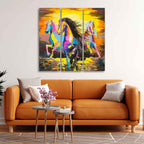 VIBECRAFTS Horse Running In Sunset 3 Pieces Canvas Wall Painting Fitted With Wooden Frame For Home | Office | Living Room | Gifts (PTVC3Pcs1_9516)