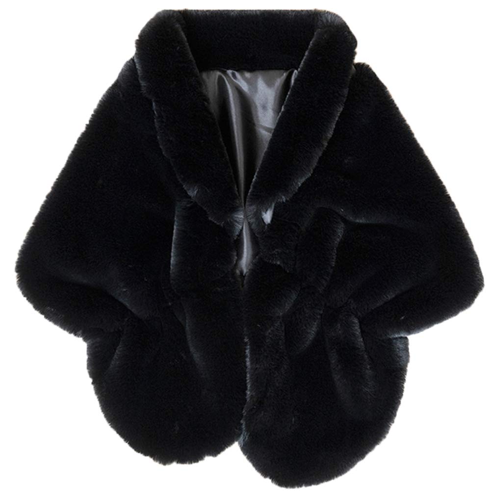Fashowlife Faux Fur Shawls and Wraps For Women Stole Bridal Bridesmaids Warm Womens Cloak Cape Coat For Wedding Party, Black, Large-XX-Large Plus