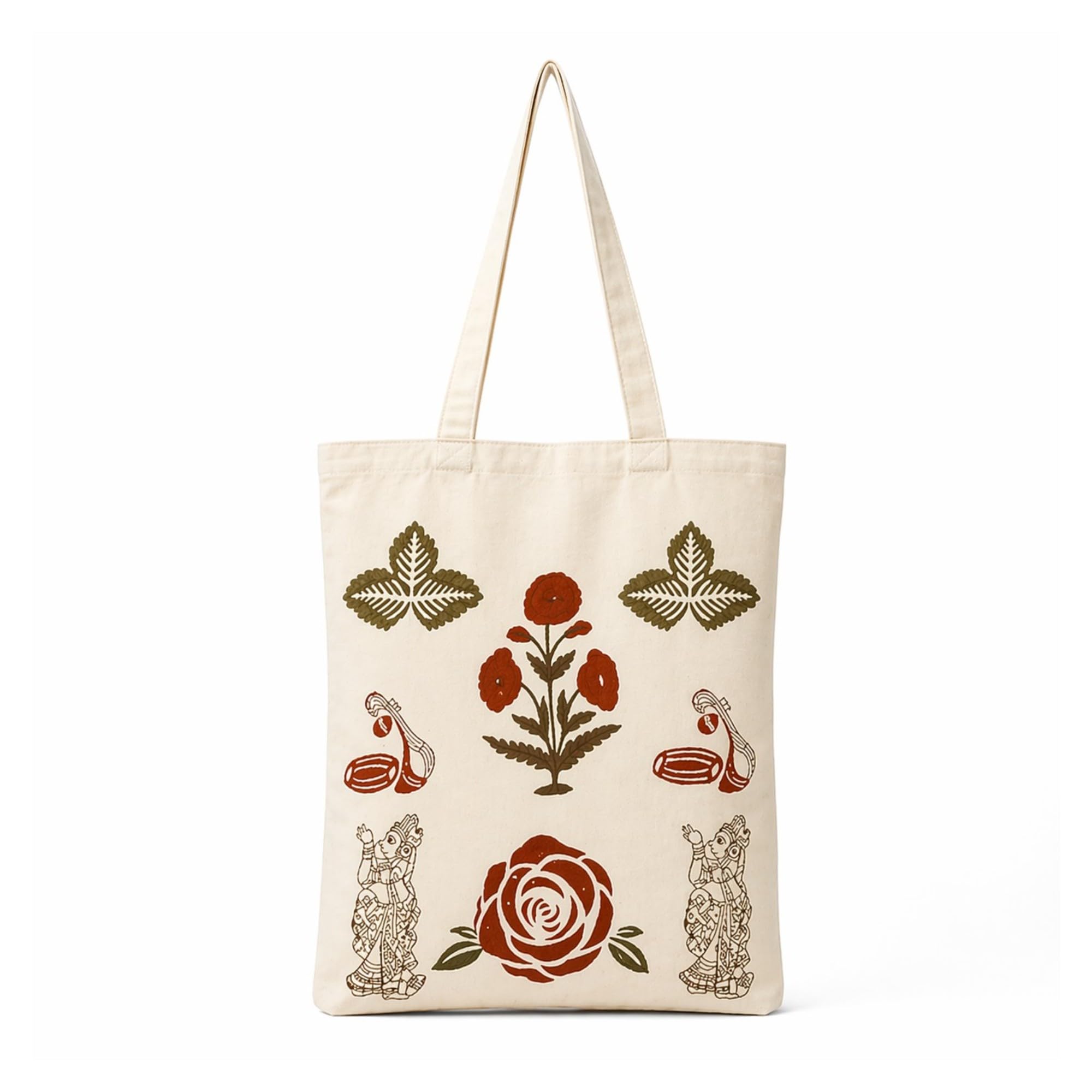 Neelkanth Imprint Hand Printed Floral Cotton Tote Bag, Eco Friendly Canvas Shoulder Handbag for Shopping, Office & Daily Use