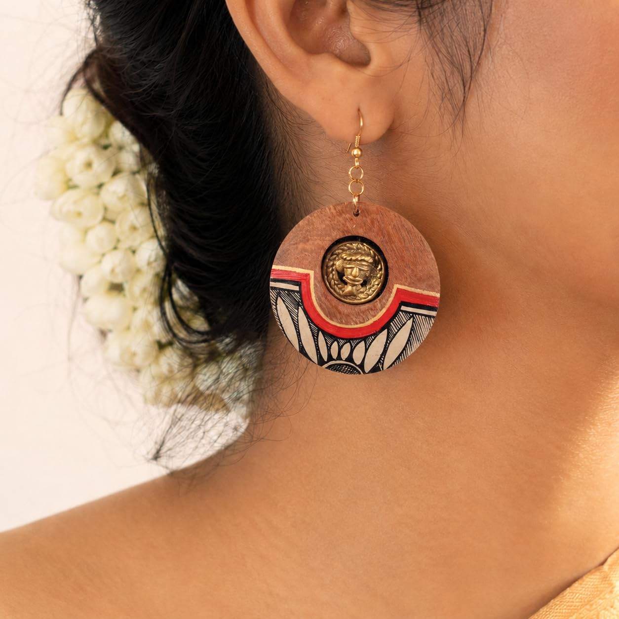 Aakriti Art Creations’ Princess-III' Handcrafted Tribal Wooden Earrings | Multicolor Wooden Beads, Brass & Wood Earrings, Small & Compact | Lightweight Matte Finish | Handmade Ethnic Design