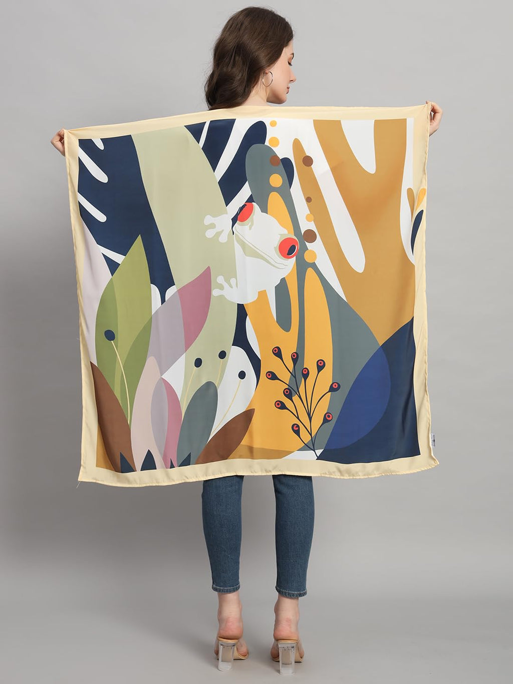Ravaiyaa - Attitude is everything Women's Crepe Silk Digital Print Large Square Scarf Breathable Lightweight Neckerchief Printed Headscarf 40 x 40 Inch (Yellow & Brown)