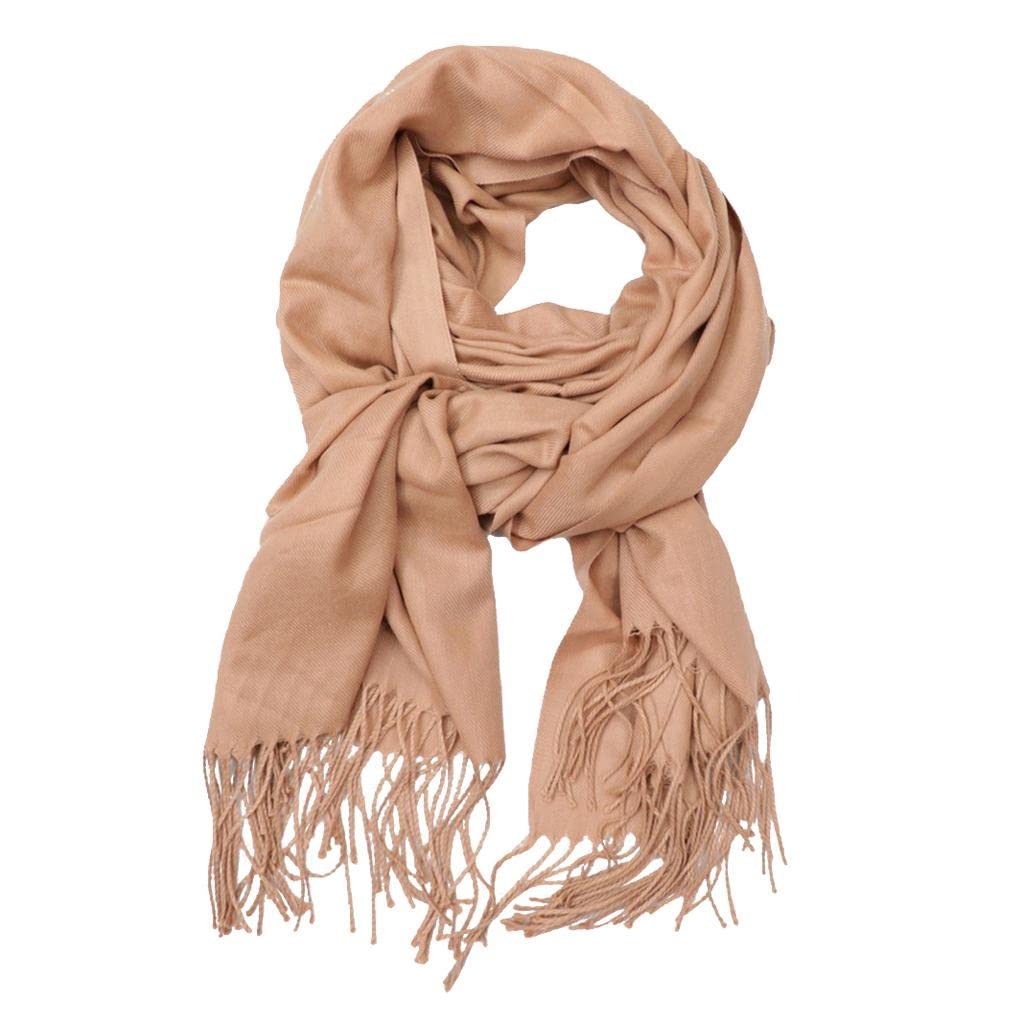 ELBME Womens Long Large Soft Silky Pashmina Shawl Wrap Scarf in Solid Colors Khaki | 1