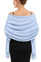Cindy & Wendy Women's Pashmina Shawl Wrap for Evening Dress Bridesmaid Wedding Bridal Winter Warm Large Soft scarf, Light Blue, One size