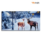 VIBECRAFTS Canvas Paintings for Living Room Drawing Room Pair of Red Deer in Snowy Forest Wall Painting for Home|Office|Gift(PTVCH_2352)