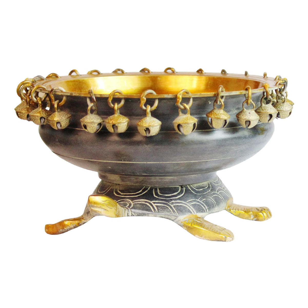 ARTVARKO Brass Urli Ethnic Traditional Tortoise Urli Decorative Vastu Fengshui Bowl for Flowers - Handcrafted Round Floating Floral Candles 9 Inch