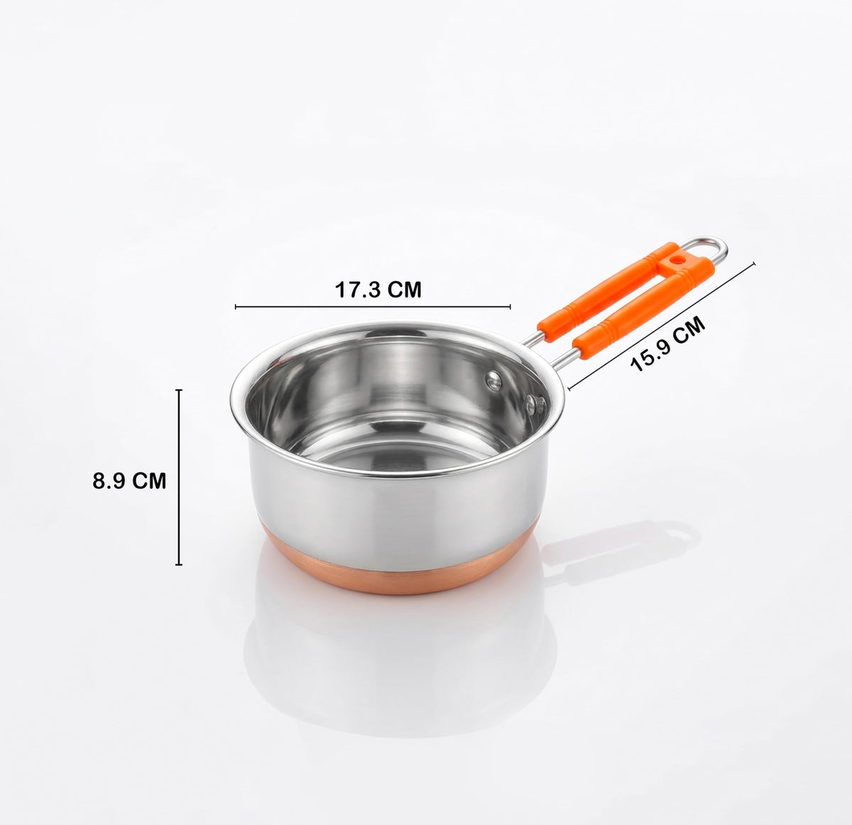 Stainless Steel 1000 ml Sauce Pan with Gas Stove Friendly Heavy Guage Copper Bottom Base Tea Pot, Tapeli, Patila & Milk Boiler with Heat-Resistant Bacelite Wire Handle