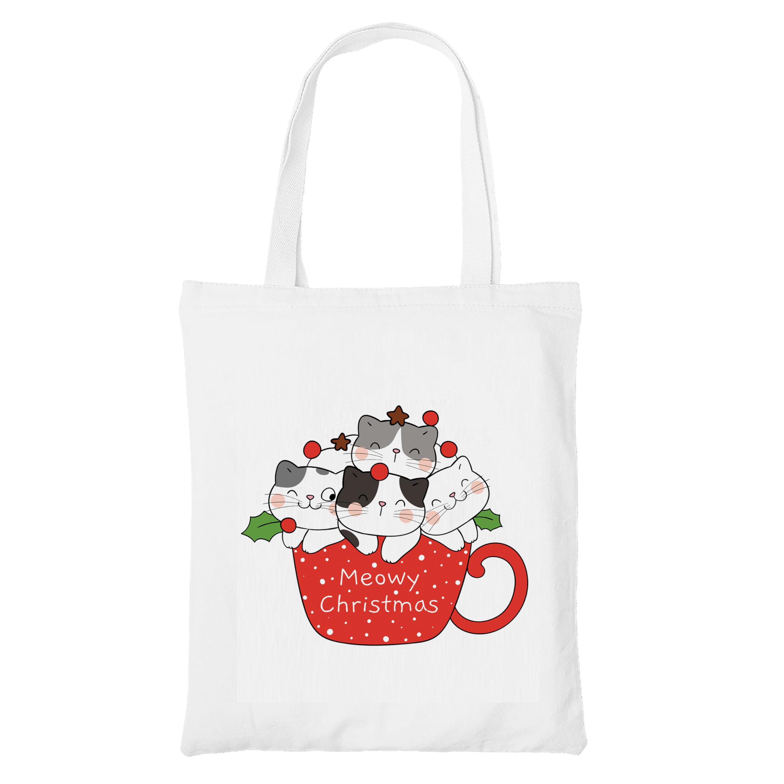 Happu-White Cotton Canvas Tote Bag with Zip | Happy Christmas Festive Print | Reusable, Washable & Eco-Friendly Multi-Purpose Tote for Women & Girls HPK-3442
