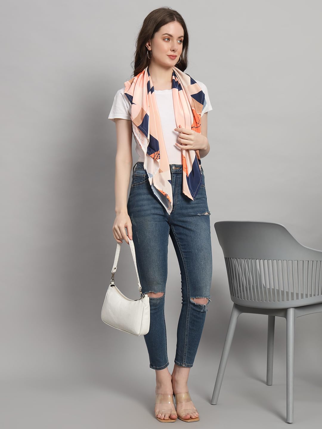 Ravaiyaa - Attitude is everything Women's Crepe Silk Digital Print Large Square Scarf Breathable Lightweight Neckerchief Printed Headscarf 40 x 40 Inch (Orange & Blue - Lion)