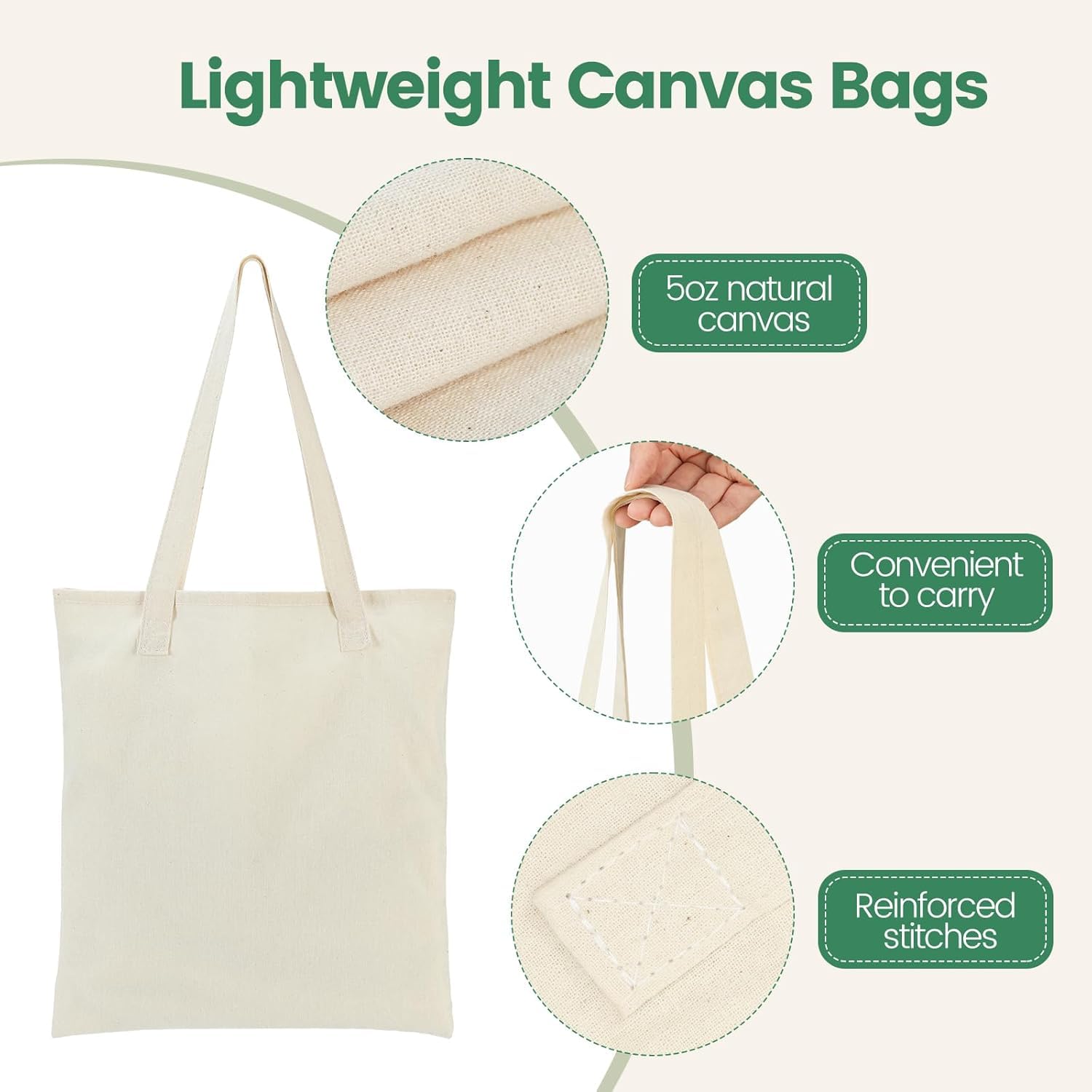 Nirvik Unisex Cotton Plain Canvas Shopping Tote Bag, Extra stong, Reusable Bag (Pack Of 3)