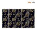 VIBECRAFTS Beautiful Elephant Madhubani Art Wall Painting Set of Five For Home|Office|Living Room|Gift (PTVC5Pcs4_8571)
