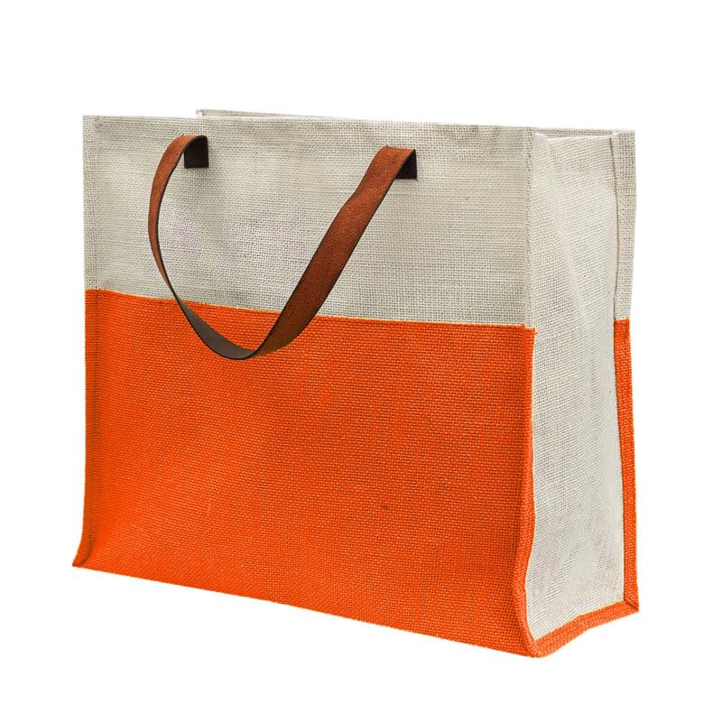 JUTEKA Stylish, Orange,Durable, Multipurpose Hand Bag for Lunch, Shopping, Eco Friendly Jute Bag with Leather Handles…