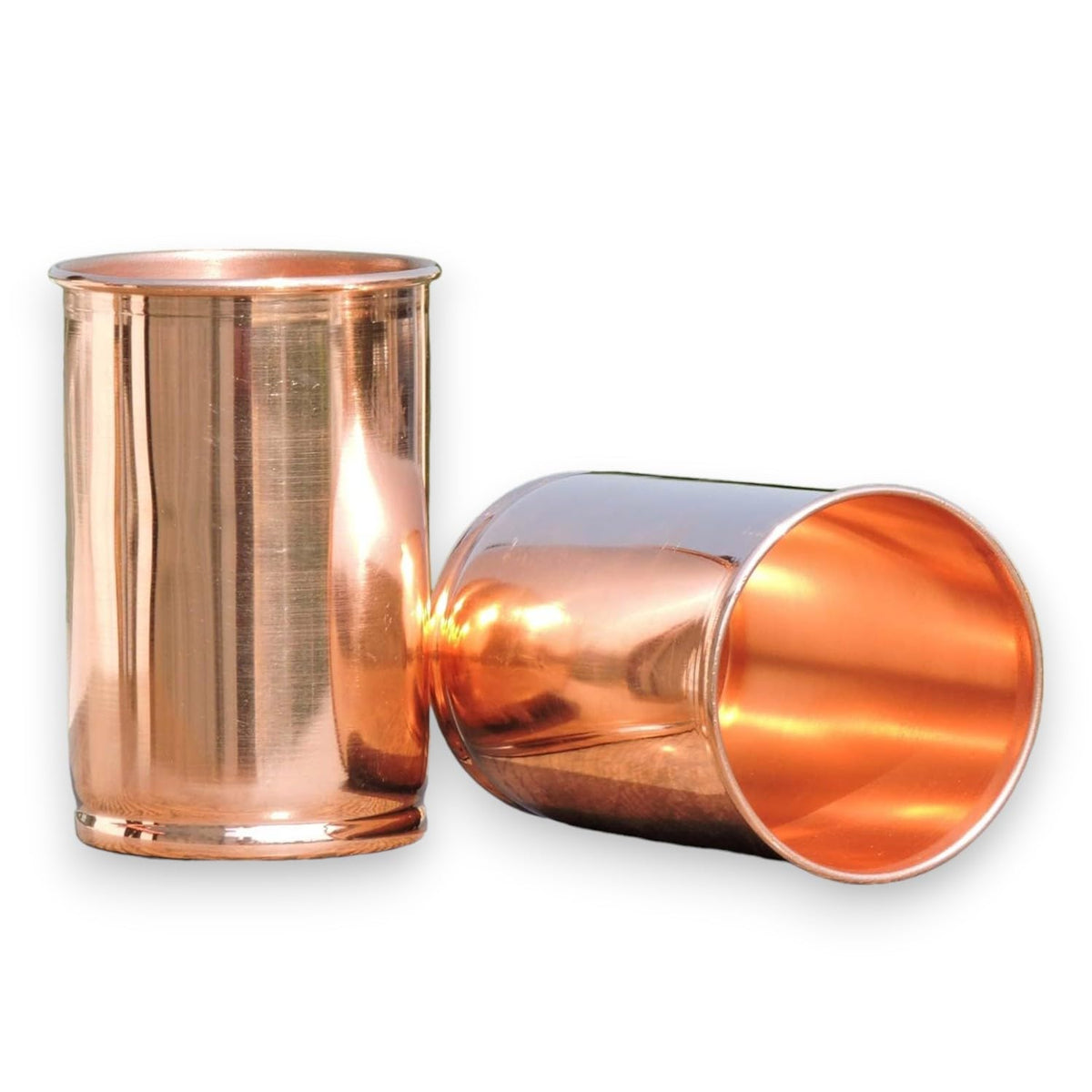 Copper Tumbler Set of 2 | Pure Copper Water Glass 300ml Each | Handcrafted Tamba Glass for Drinking Water | Ayurvedic Copper Mug for Home, Office & Daily Use (Plain)