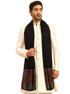 Pashmoda Men Gulpari Kaani Stole, Authentic Kashmiri Luxury Pashmina Style Shawl, Stole, Small Size Gents Lohi, (Size 28x80 Inches,Black Color) MAVST06