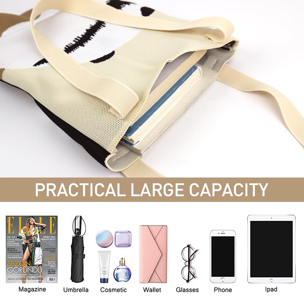 PALAY Panda Tote Bag Large Crochet Handbag for Women College Office Travel