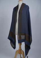 VIC Cashmere Fine Wool Zari Border Reversible Stole – Different Colors, 70×200 cm | Luxury Soft Designer Wrap | VIC-CFW-ZRWB72 (Navy)