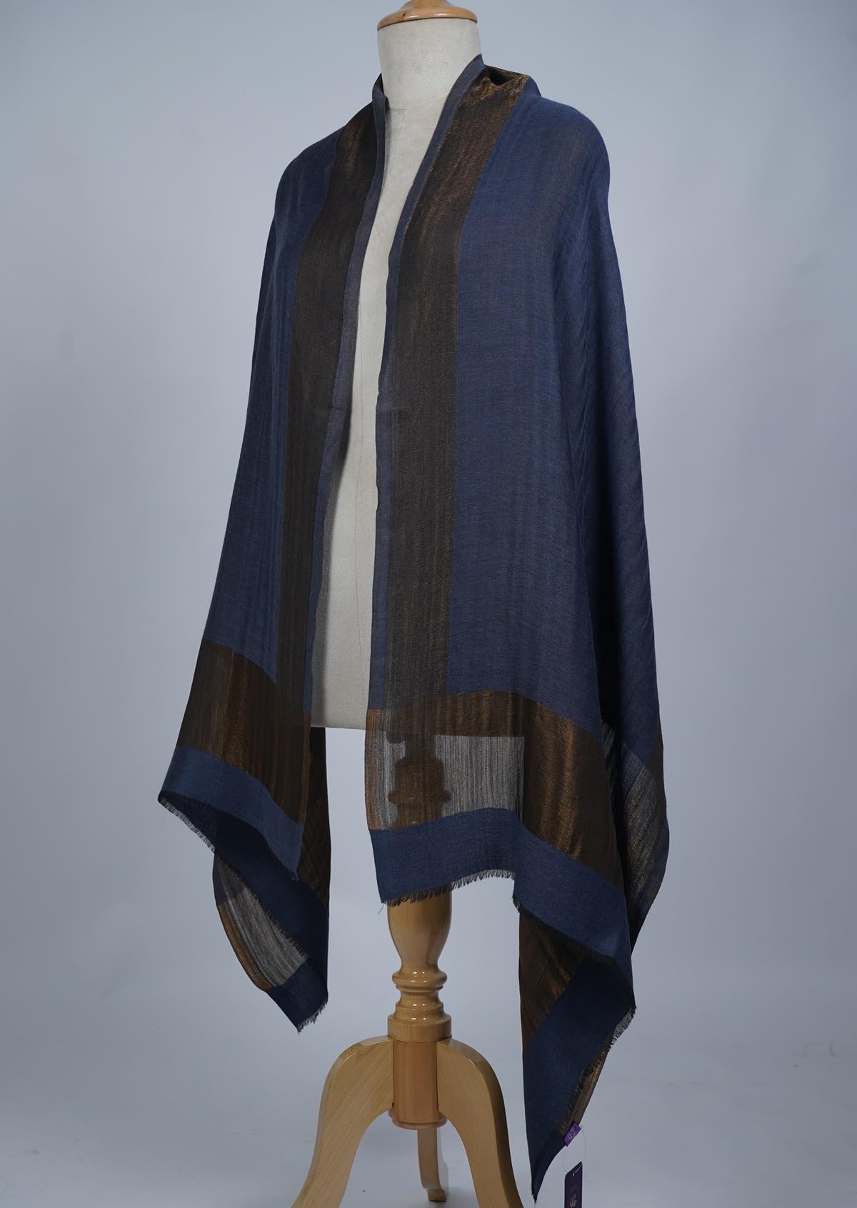 VIC Cashmere Fine Wool Zari Border Reversible Stole – Different Colors, 70×200 cm | Luxury Soft Designer Wrap | VIC-CFW-ZRWB72 (Navy)