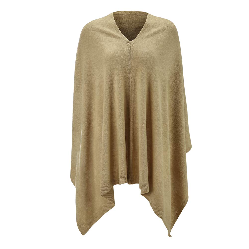 Women Ponchos Sweater Versatile Lightweight Solid Knitted Shawl Wrap Scarf Cape Accessories for Womens Camel