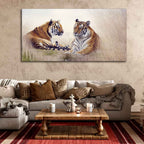 VIBECRAFTS Canvas Paintings for Living Room Drawing Room Two Tigers In Forest Premium Wall Painting Fitted With Wooden Frame for Home | Office | Gift (PTVCH_2339)
