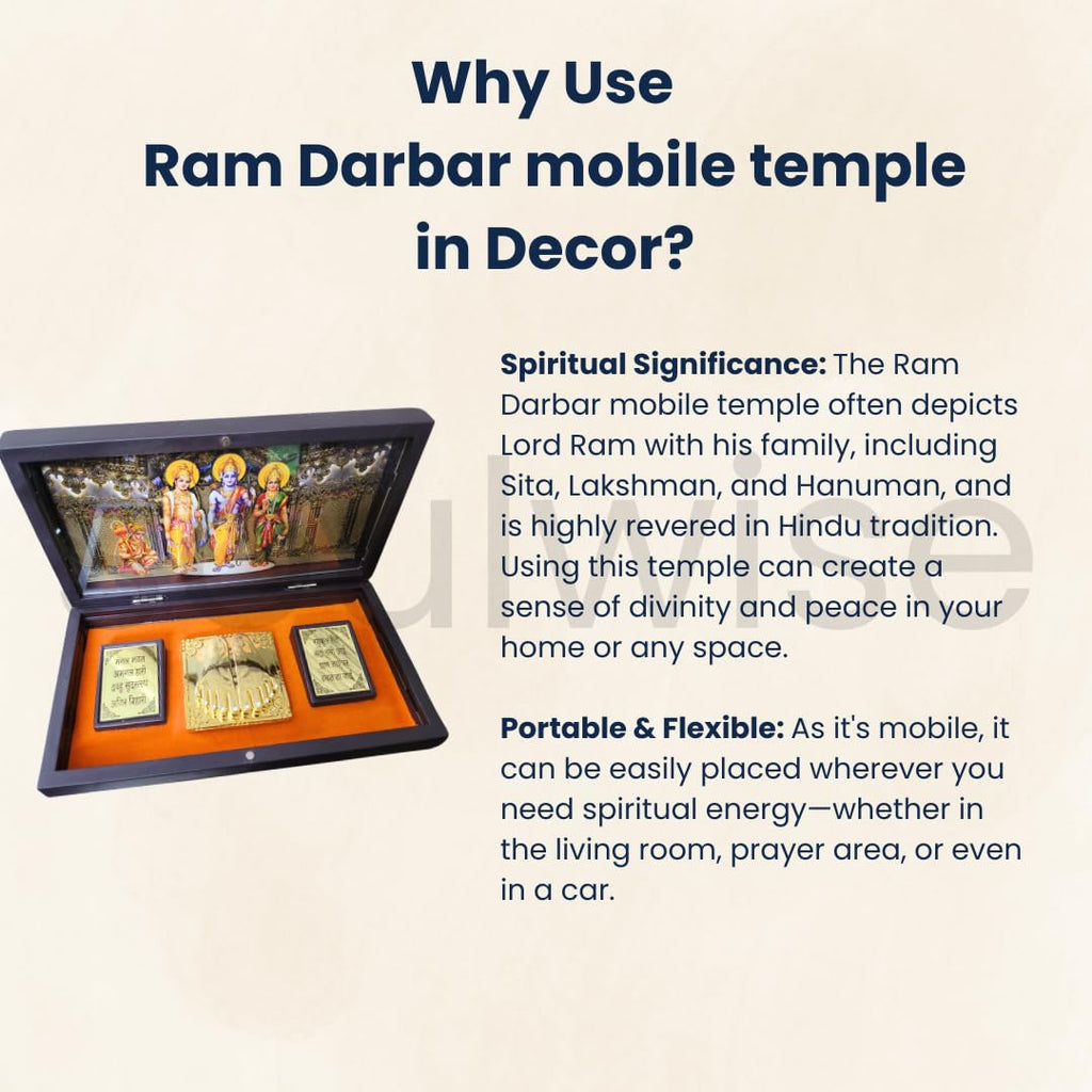 Soulwise Ram Darbar Pocket Temple Box with Charan Paduka & Ramayan Chaupai | Gold Plated Pooja Gift for Home, Office & Car (8 x 5 Inch) | Auspicious New Year & Religious Gift – Brown