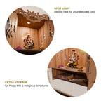 NIVED YAMUNA Engineered Wood Mandir with Door | Spotlight | Extra Storage | 21 x 16 x 10.5 inch | Wall Mountable | No Screw/Bolt Screw Assembly | Home Temple | Pooja Stand | Colour: Walnut
