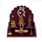 Lakhaji Wooden Wall Mounted Hanging Puja Temple Wood God Stand for Pooja Room (Maroon)