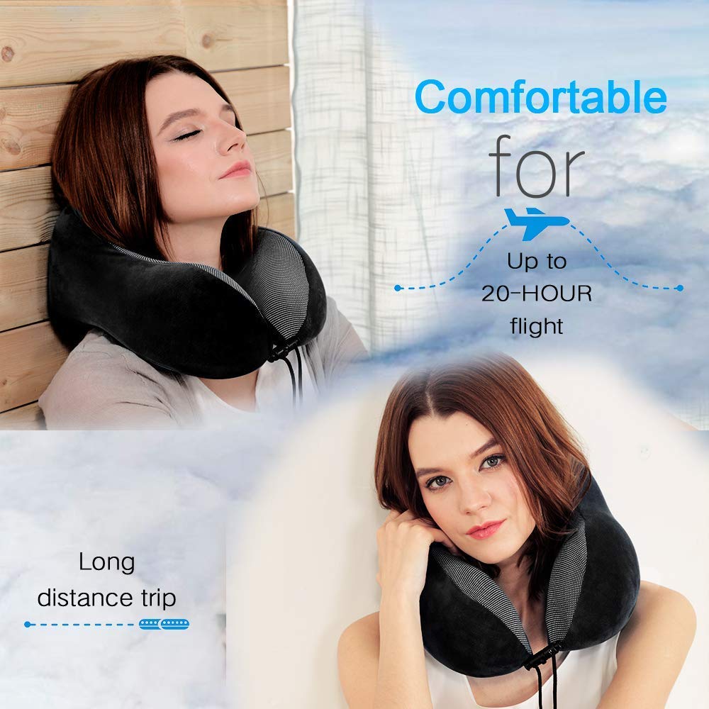 trimonk Travel Neck Pillow with Eye Mask for Airplane, Car, Train, Bus, Grey