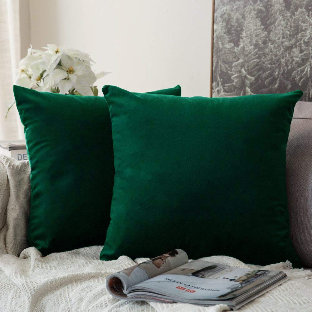 Khooti Velvet Cushion Cover, 20x20 Inch | Army Green | Pack of 2 | Solid Plain Soft & Smooth, Decorative Cushion Covers for Living Room, Bedroom, Couches, Chairs, Sofas, Beds & Home Decor